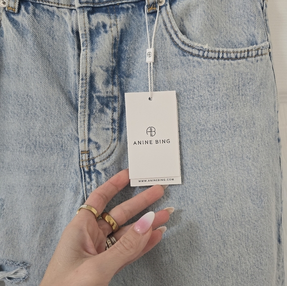 Anine Bing Kate High Rise Slim Straight Jeans In Distructed Bleached New Size 27 - Picture 8 of 13